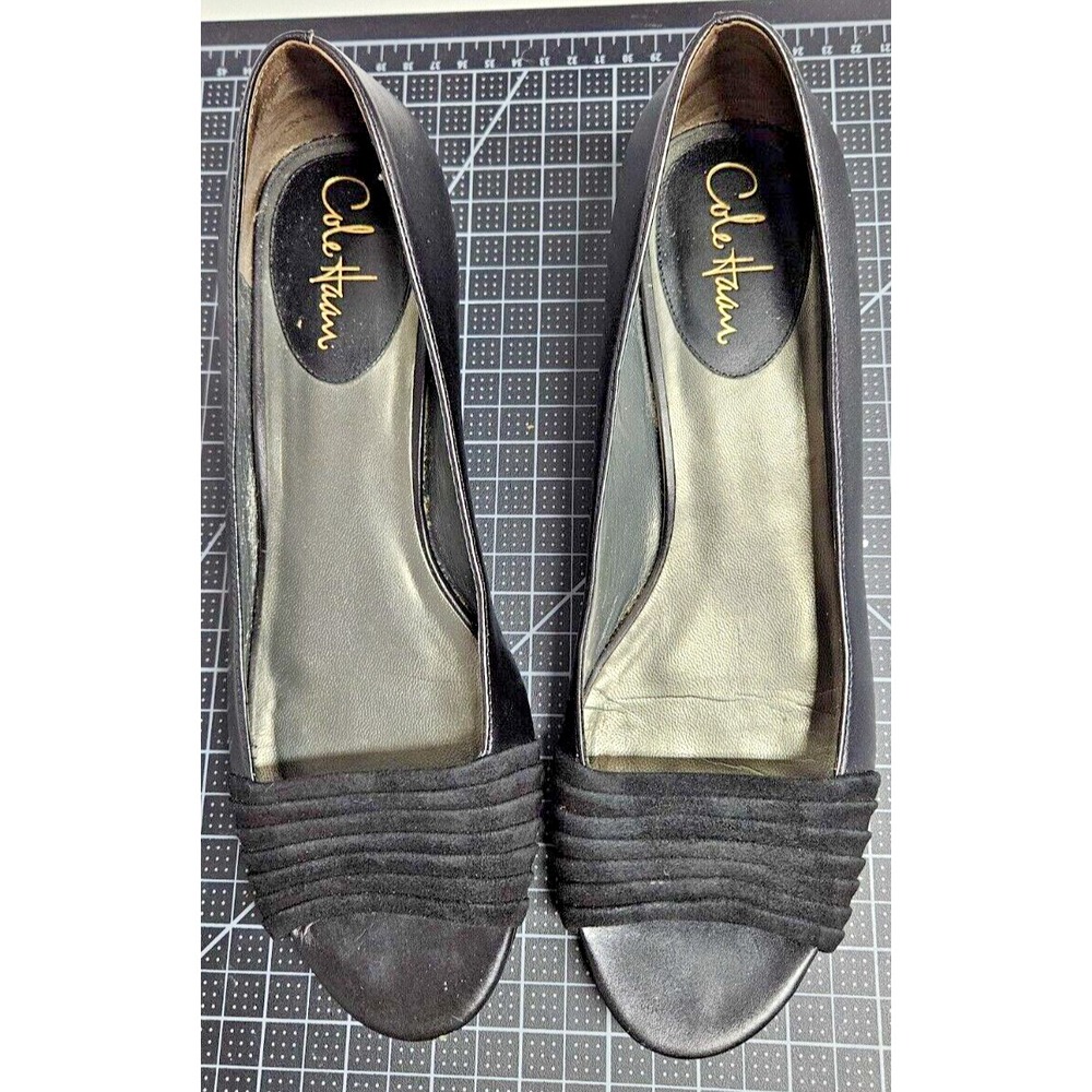 COLE HAAN peep toe velvet upper leather wedges Sz 10AA‎ - Picture 2 of 15